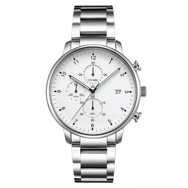 all silver metal bracelet chronograph watch