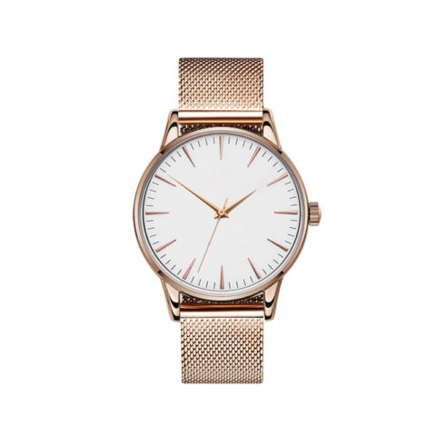 All Roségold Stahl Mesh Armband weißes Zifferblatt klassische Uhr