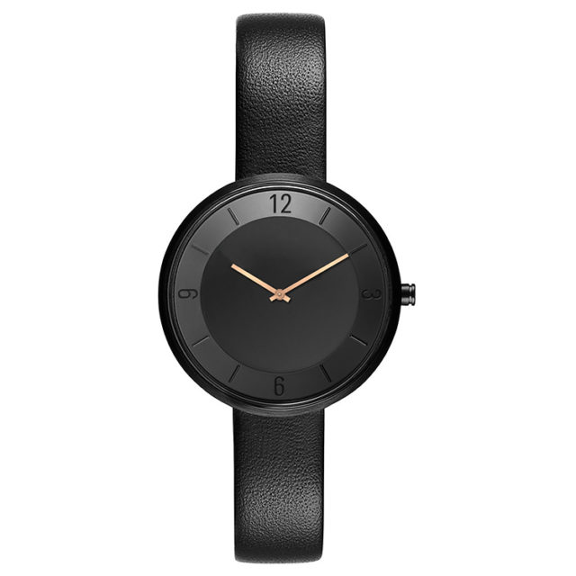 all black leather strap rose gold hands watch