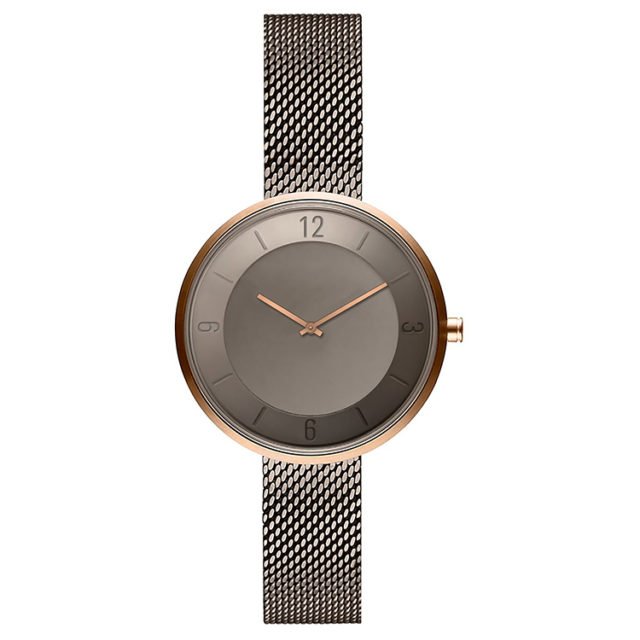 rose gold case gun mesh strap gun dial watch