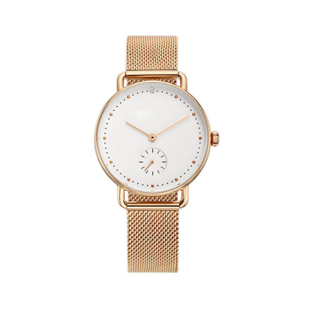 all rose gold steel mesh strap white dial watch