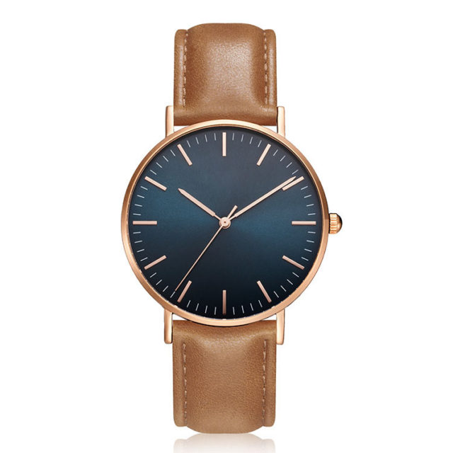 rose gold case yellow leather strap minimalist watch