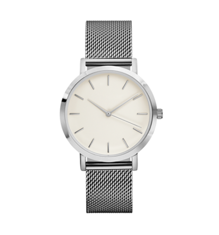 all silver stainless steel mesh strap eggshell face stylish watch