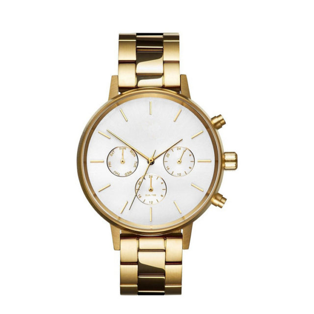 all gold steel bracelet white dial watch