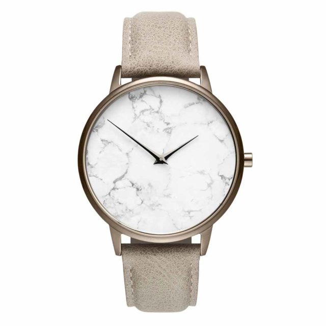 all champagne leather strap white marble watch