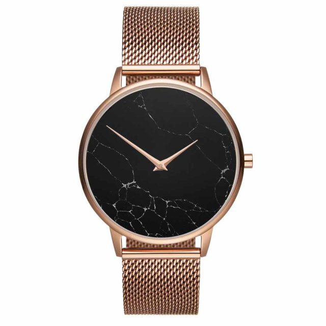 all rose gold steel mesh strap black marble watch