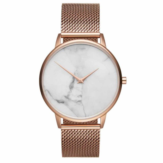 all rose gold steel mesh strap white marble watch