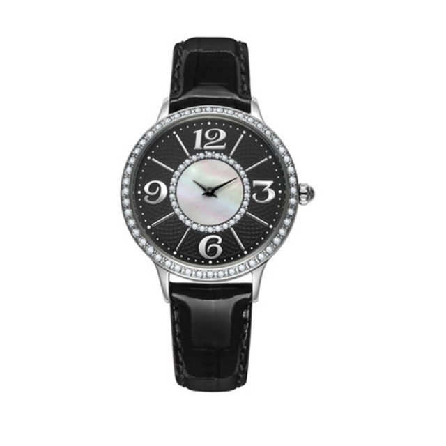 black leather silver vintage watch