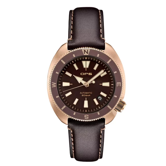 Rosegold brown leather diver watch